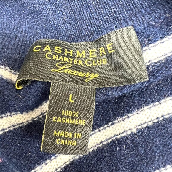 Charter Club Cashmere Striped Heart Sweater Navy Blue White Size Large - Picture 12 of 13